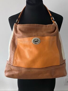 VTG Coach Colorblock Brown Leather Hobo Bag w/ Strap Clean w/ Marks 13.5” 12.5”